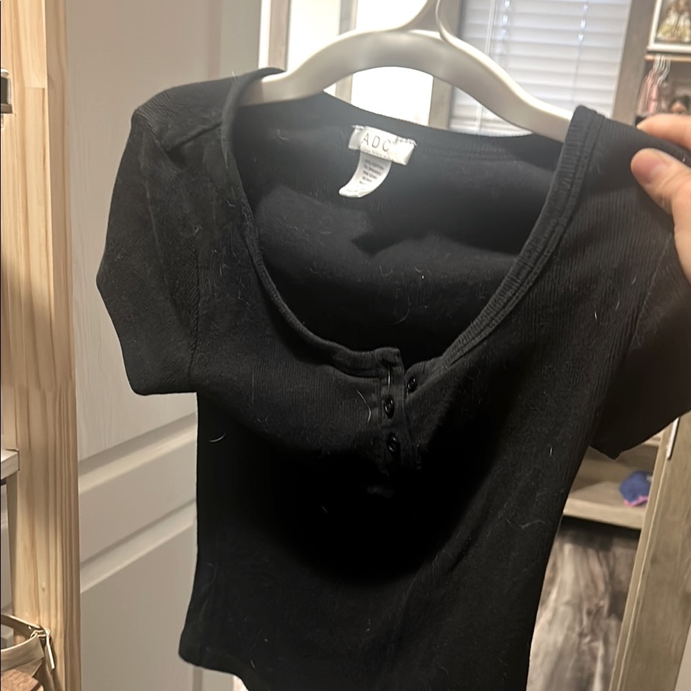 DC Black Fitted Short Sleeve Bodysuit with Tie Front